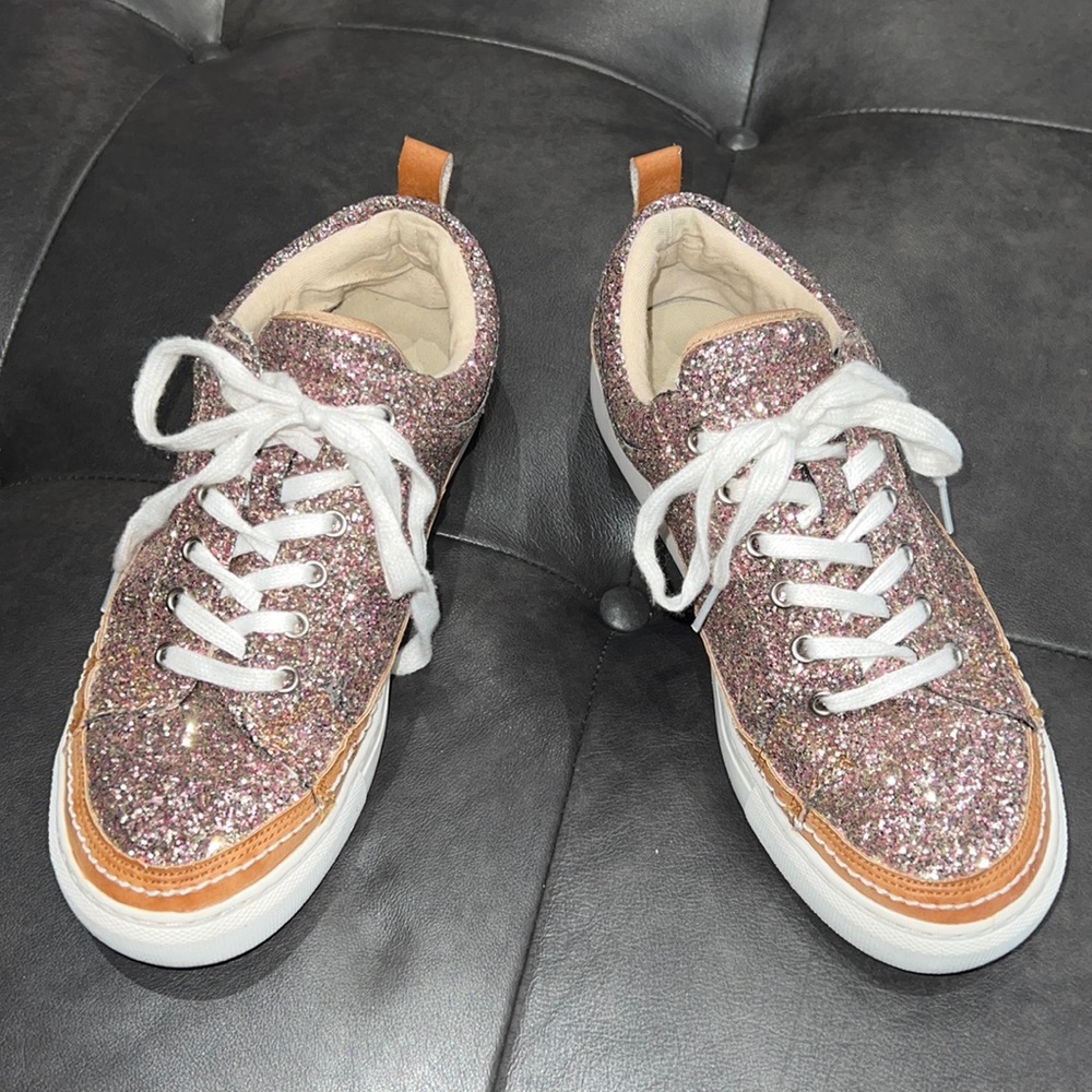 Not Rated Silver & Pink Glitter Tennis Shoes Size 8.5